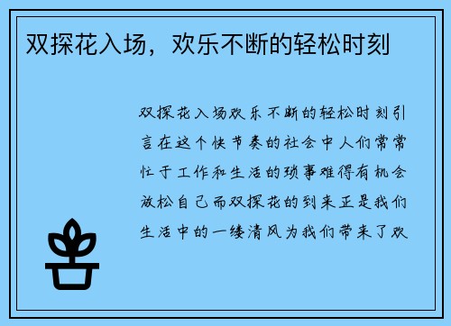 双探花入场,欢乐不断的轻松时刻