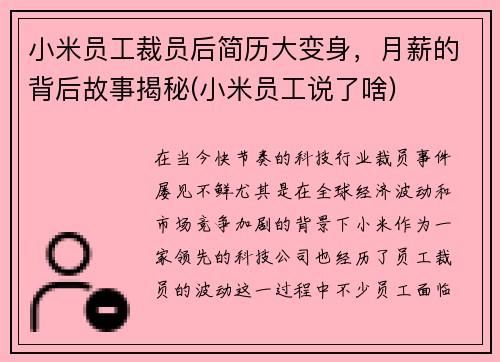 小米员工裁员后简历大变身,月薪的背后故事揭秘(小米员工说了啥)