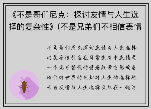 《不是哥们尼克:探讨友情与人生选择的复杂性》(不是兄弟们不相信表情包)